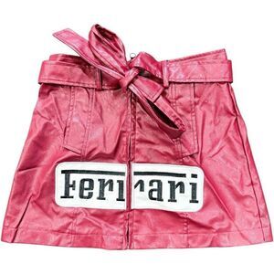 FERRARI Vintage Ferrari Maroon Red Faux Leather Mini Skirt Belted Logo Patch Y2K